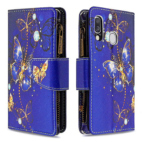 Custodia Portafoglio In Pelle Fantasia Modello Cover con Supporto B04F per Samsung Galaxy A40 Blu Notte