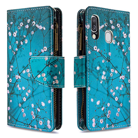 Custodia Portafoglio In Pelle Fantasia Modello Cover con Supporto B04F per Samsung Galaxy A40 Ciano