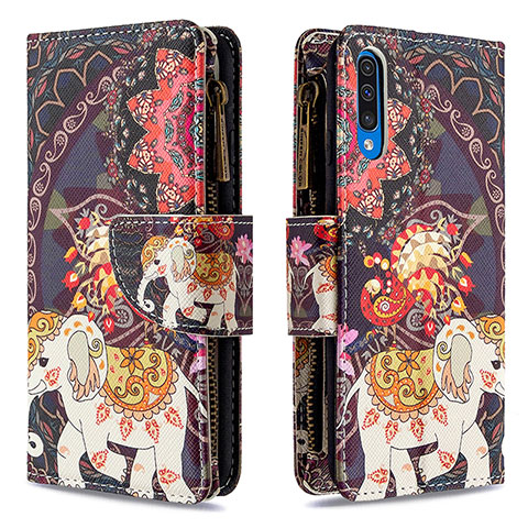 Custodia Portafoglio In Pelle Fantasia Modello Cover con Supporto B04F per Samsung Galaxy A50 Marrone