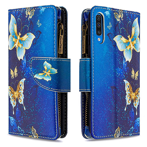 Custodia Portafoglio In Pelle Fantasia Modello Cover con Supporto B04F per Samsung Galaxy A50S Blu