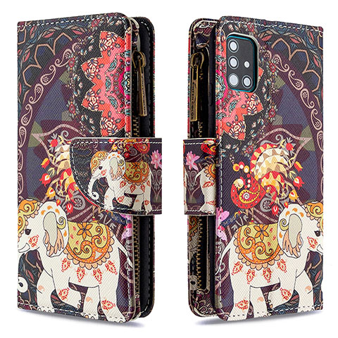 Custodia Portafoglio In Pelle Fantasia Modello Cover con Supporto B04F per Samsung Galaxy A51 4G Marrone