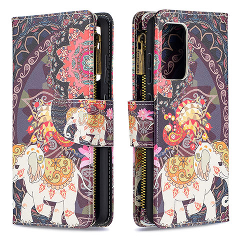 Custodia Portafoglio In Pelle Fantasia Modello Cover con Supporto B04F per Samsung Galaxy A52s 5G Marrone