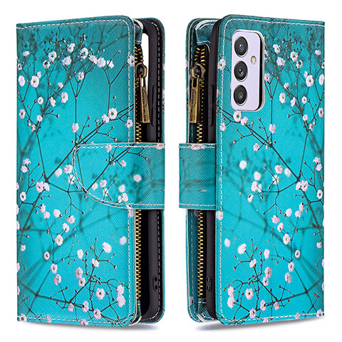 Custodia Portafoglio In Pelle Fantasia Modello Cover con Supporto B04F per Samsung Galaxy A54 5G Ciano