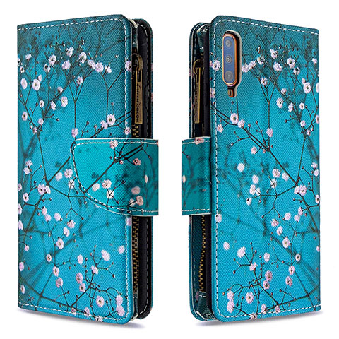 Custodia Portafoglio In Pelle Fantasia Modello Cover con Supporto B04F per Samsung Galaxy A70S Ciano