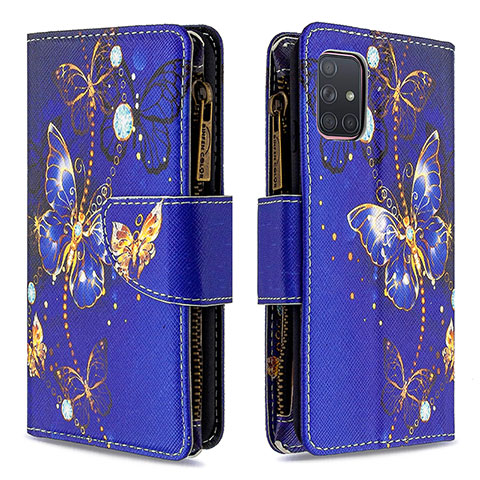 Custodia Portafoglio In Pelle Fantasia Modello Cover con Supporto B04F per Samsung Galaxy A71 4G A715 Blu Notte