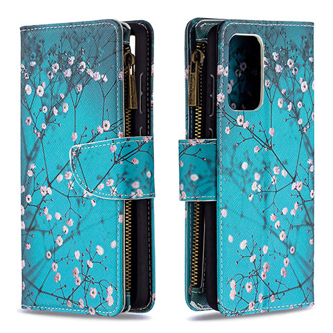 Custodia Portafoglio In Pelle Fantasia Modello Cover con Supporto B04F per Samsung Galaxy A72 4G Ciano