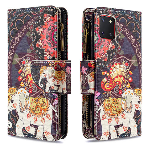 Custodia Portafoglio In Pelle Fantasia Modello Cover con Supporto B04F per Samsung Galaxy A81 Marrone