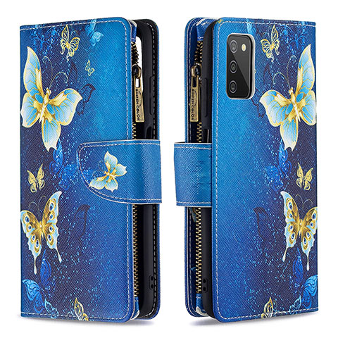 Custodia Portafoglio In Pelle Fantasia Modello Cover con Supporto B04F per Samsung Galaxy F02S SM-E025F Blu
