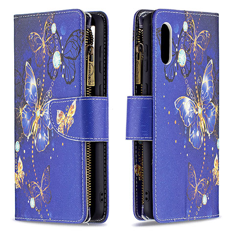 Custodia Portafoglio In Pelle Fantasia Modello Cover con Supporto B04F per Samsung Galaxy M02 Blu Notte