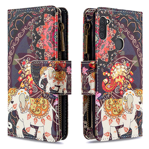 Custodia Portafoglio In Pelle Fantasia Modello Cover con Supporto B04F per Samsung Galaxy M11 Marrone