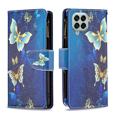 Custodia Portafoglio In Pelle Fantasia Modello Cover con Supporto B04F per Samsung Galaxy M33 5G Blu