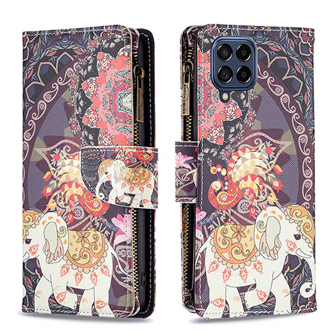 Custodia Portafoglio In Pelle Fantasia Modello Cover con Supporto B04F per Samsung Galaxy M53 5G Marrone