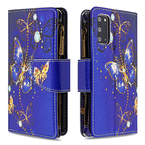 Custodia Portafoglio In Pelle Fantasia Modello Cover con Supporto B04F per Samsung Galaxy S20 Blu Notte