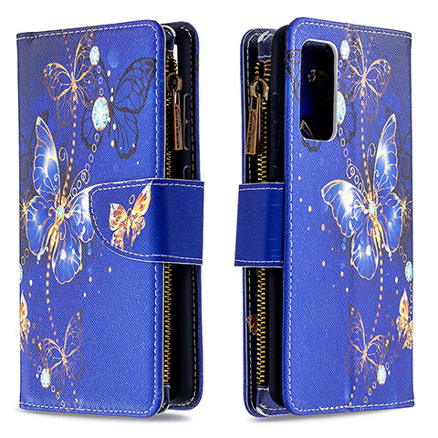 Custodia Portafoglio In Pelle Fantasia Modello Cover con Supporto B04F per Samsung Galaxy S20 FE 4G Blu Notte