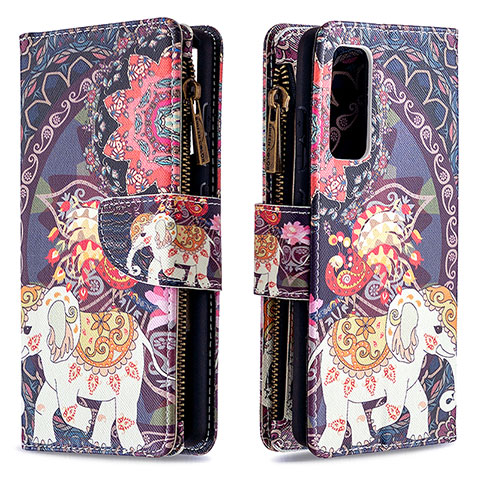 Custodia Portafoglio In Pelle Fantasia Modello Cover con Supporto B04F per Samsung Galaxy S20 FE 5G Marrone