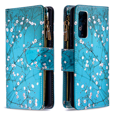 Custodia Portafoglio In Pelle Fantasia Modello Cover con Supporto B04F per Samsung Galaxy S20 Lite 5G Ciano