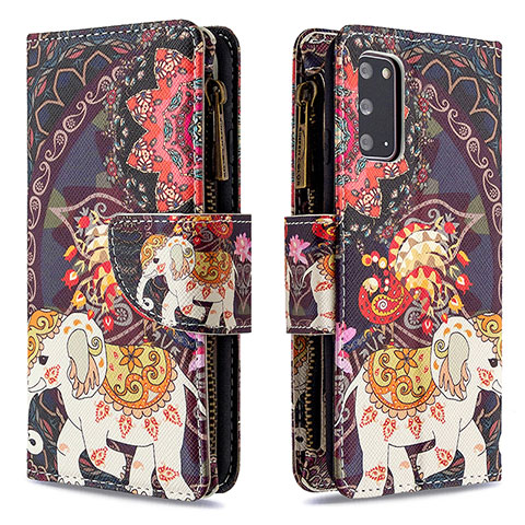 Custodia Portafoglio In Pelle Fantasia Modello Cover con Supporto B04F per Samsung Galaxy S20 Marrone