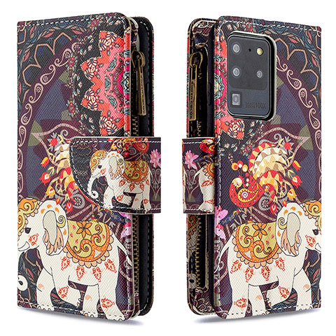 Custodia Portafoglio In Pelle Fantasia Modello Cover con Supporto B04F per Samsung Galaxy S20 Ultra 5G Marrone