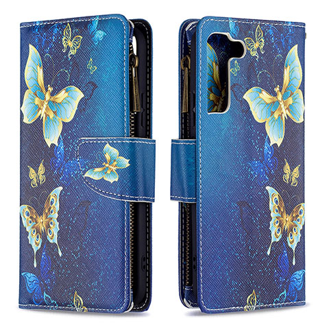 Custodia Portafoglio In Pelle Fantasia Modello Cover con Supporto B04F per Samsung Galaxy S21 FE 5G Blu