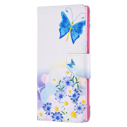 Custodia Portafoglio In Pelle Fantasia Modello Cover con Supporto B04F per Samsung Galaxy S22 Ultra 5G Cielo Blu