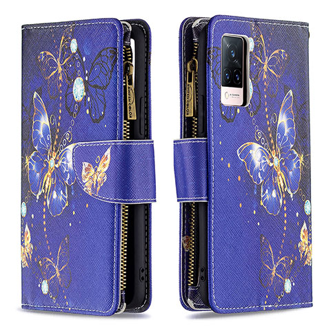 Custodia Portafoglio In Pelle Fantasia Modello Cover con Supporto B04F per Vivo V21 5G Blu Notte