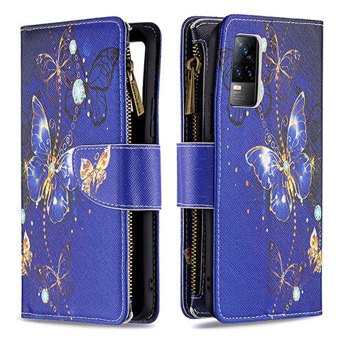 Custodia Portafoglio In Pelle Fantasia Modello Cover con Supporto B04F per Vivo V21e 4G Blu Notte