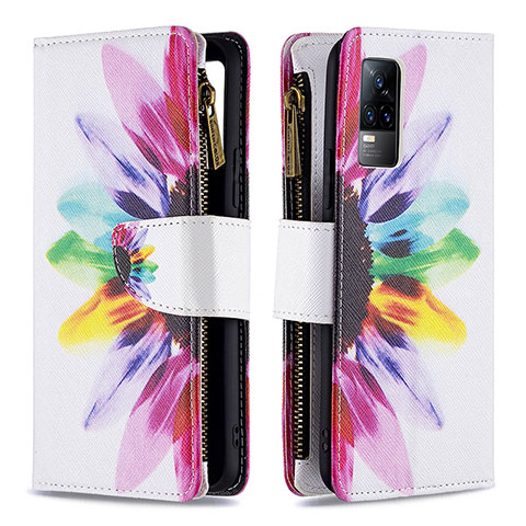 Custodia Portafoglio In Pelle Fantasia Modello Cover con Supporto B04F per Vivo V21e 4G Multicolore