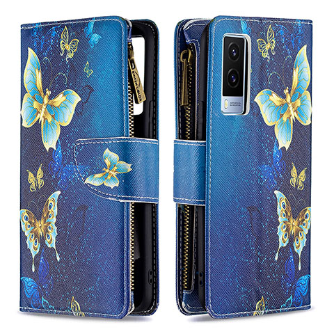 Custodia Portafoglio In Pelle Fantasia Modello Cover con Supporto B04F per Vivo V21e 5G Blu