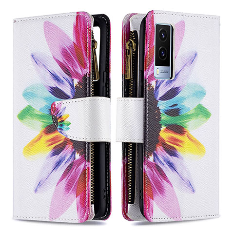 Custodia Portafoglio In Pelle Fantasia Modello Cover con Supporto B04F per Vivo V21e 5G Multicolore