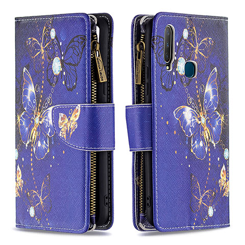 Custodia Portafoglio In Pelle Fantasia Modello Cover con Supporto B04F per Vivo Y12 Blu Notte