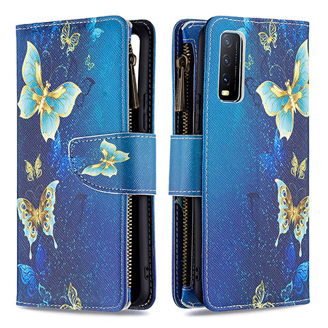 Custodia Portafoglio In Pelle Fantasia Modello Cover con Supporto B04F per Vivo Y12A Blu