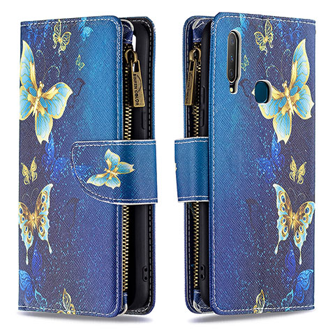 Custodia Portafoglio In Pelle Fantasia Modello Cover con Supporto B04F per Vivo Y17 Blu