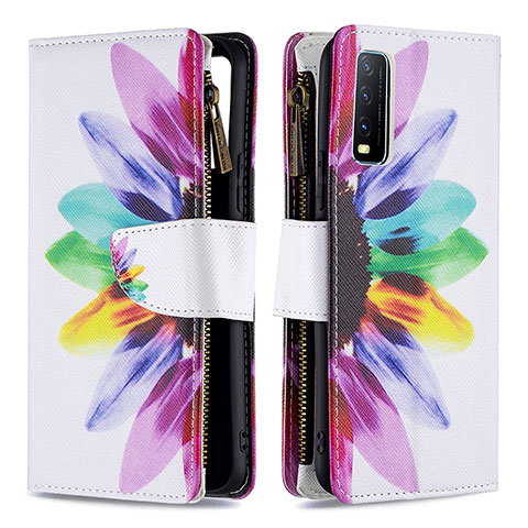 Custodia Portafoglio In Pelle Fantasia Modello Cover con Supporto B04F per Vivo Y20a Multicolore