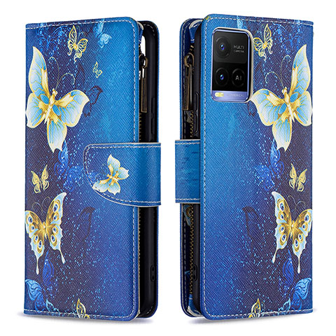 Custodia Portafoglio In Pelle Fantasia Modello Cover con Supporto B04F per Vivo Y21t Blu