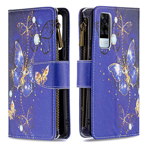 Custodia Portafoglio In Pelle Fantasia Modello Cover con Supporto B04F per Vivo Y31 (2021) Blu Notte