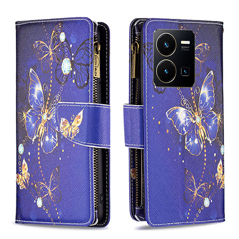 Custodia Portafoglio In Pelle Fantasia Modello Cover con Supporto B04F per Vivo Y35 4G Blu Notte