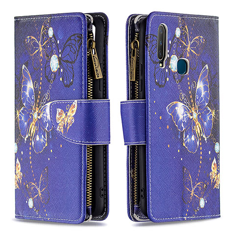 Custodia Portafoglio In Pelle Fantasia Modello Cover con Supporto B04F per Vivo Y3s Blu Notte