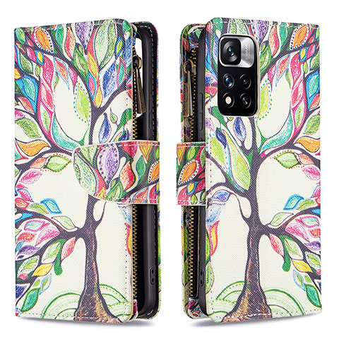 Custodia Portafoglio In Pelle Fantasia Modello Cover con Supporto B04F per Xiaomi Mi 11i 5G (2022) Verde