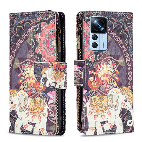 Custodia Portafoglio In Pelle Fantasia Modello Cover con Supporto B04F per Xiaomi Mi 12T 5G Marrone