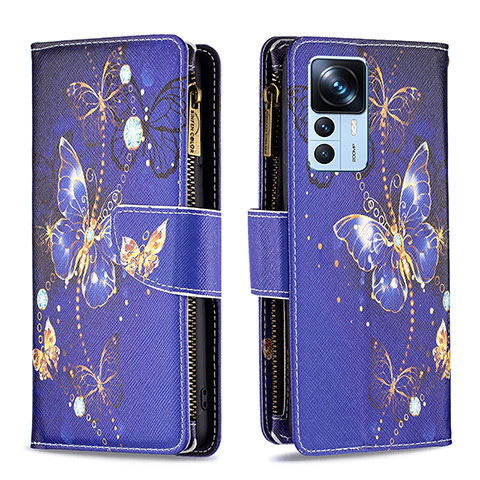 Custodia Portafoglio In Pelle Fantasia Modello Cover con Supporto B04F per Xiaomi Mi 12T Pro 5G Blu Notte