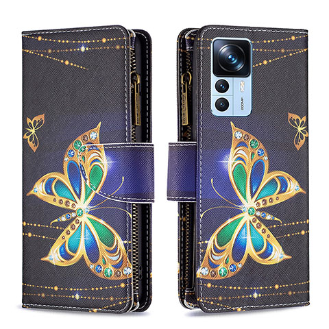 Custodia Portafoglio In Pelle Fantasia Modello Cover con Supporto B04F per Xiaomi Mi 12T Pro 5G Nero