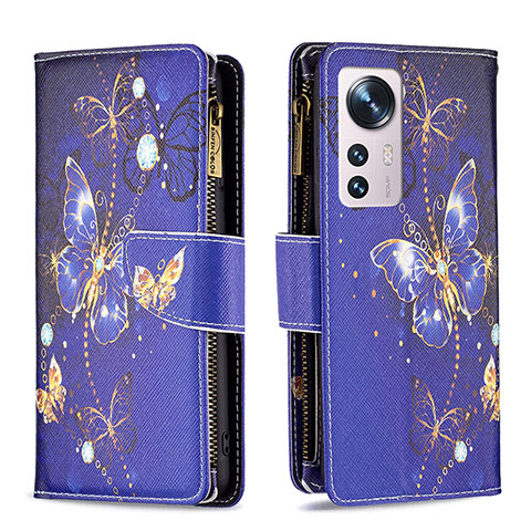 Custodia Portafoglio In Pelle Fantasia Modello Cover con Supporto B04F per Xiaomi Mi 12X 5G Blu Notte