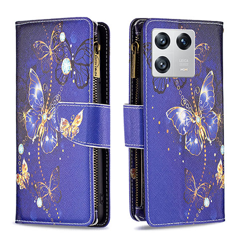 Custodia Portafoglio In Pelle Fantasia Modello Cover con Supporto B04F per Xiaomi Mi 13 Pro 5G Blu Notte