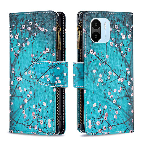 Custodia Portafoglio In Pelle Fantasia Modello Cover con Supporto B04F per Xiaomi Poco C50 Ciano