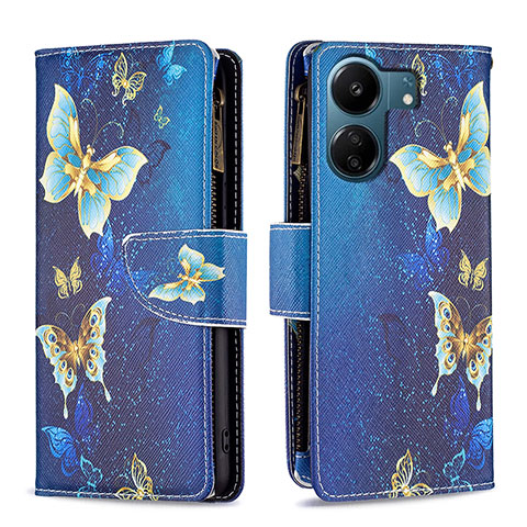 Custodia Portafoglio In Pelle Fantasia Modello Cover con Supporto B04F per Xiaomi Poco C65 Blu