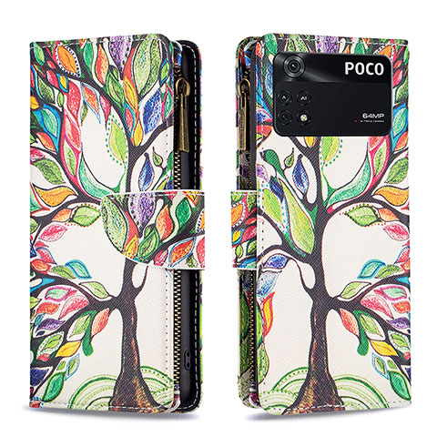 Custodia Portafoglio In Pelle Fantasia Modello Cover con Supporto B04F per Xiaomi Poco M4 Pro 4G Verde