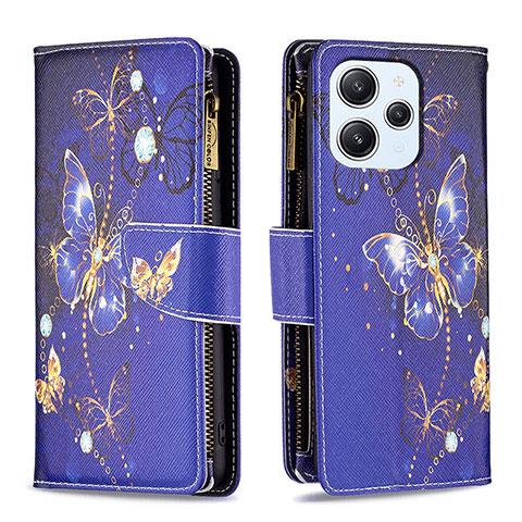 Custodia Portafoglio In Pelle Fantasia Modello Cover con Supporto B04F per Xiaomi Redmi 12 4G Blu Notte