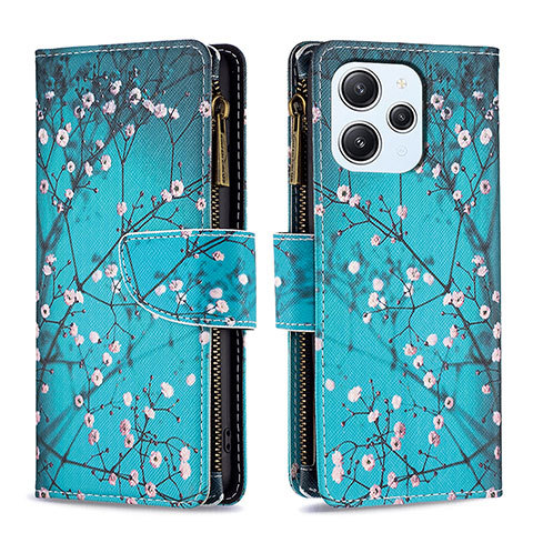 Custodia Portafoglio In Pelle Fantasia Modello Cover con Supporto B04F per Xiaomi Redmi 12 4G Ciano