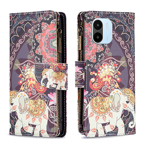 Custodia Portafoglio In Pelle Fantasia Modello Cover con Supporto B04F per Xiaomi Redmi A2 Plus Marrone