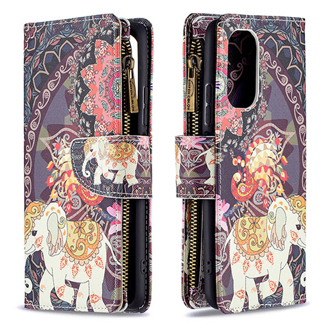 Custodia Portafoglio In Pelle Fantasia Modello Cover con Supporto B04F per Xiaomi Redmi K40 5G Marrone